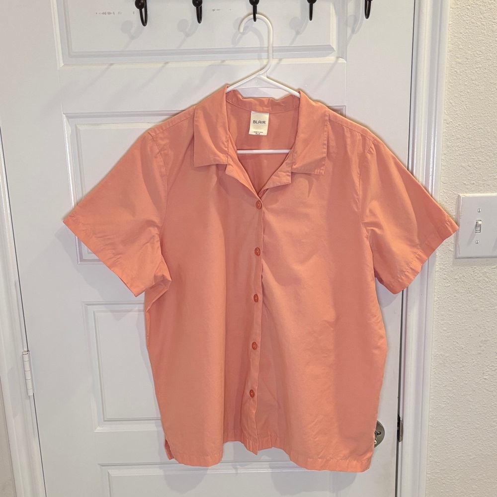 Blair Coral Button Front Short Sleeve Blouse Size XLG